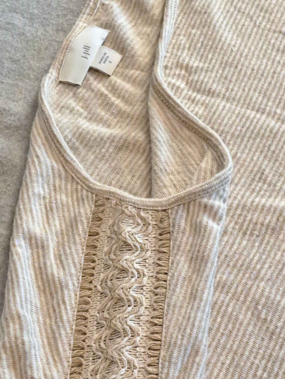 J Jill Sz S  Linen-Blend Top Openwork Embroidered   Striped Boxy Oversized Crop